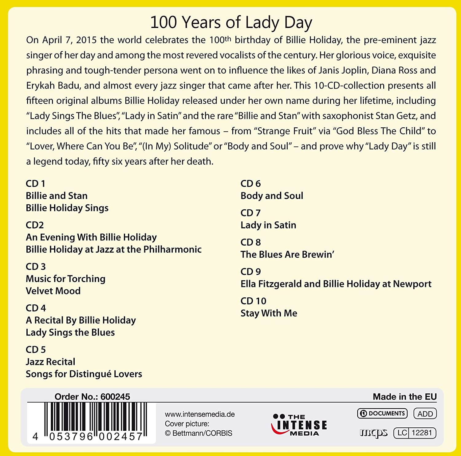 Billie Holiday - 100 Years Of Lady Day - 15 Original Albums - 10 CD Box Set